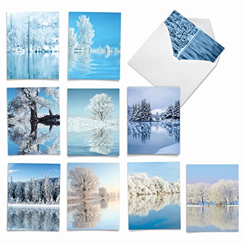 The Best Card Company - Box of 10 All Occasion Cards Blank (4 x 5.12 Inch) - Scenic Landscape Cards Assorted - Tree-flections AM6134OCB-B1x10-NB - style: Tree-flections