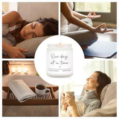 Get Well Gifts for Women Men, Thinking of You Gift-One Day at A Time Candle | Lavender Scented 7oz, Inspirational Breast Cancer Care Present, Encouragement Sympathy Bereavement Christmas Gift
