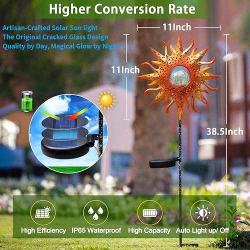 TAKE ME Sun Solar Lights Garden Outdoor Waterproof Metal Stakes for Patio Yard Walkway LawnPatio Mothers Day Gifts Mom Wife Grandma (Red Sun)