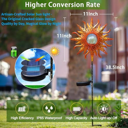 TAKE ME Sun Solar Lights Garden Outdoor Waterproof Metal Stakes for Patio Yard Walkway LawnPatio Mothers Day Gifts Mom Wife Grandma (Red Sun)