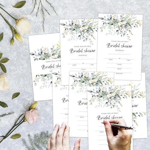Bridal Shower Invitations, 25 Greenery Invites with Envelopes for Bridal Shower Reception Engagement Party, Eucalyptus Wedding Party Cards - A02 - style: Greenery 2