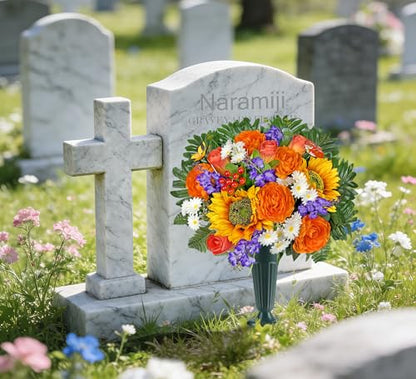 Artificial Cemetery Flowers for Grave Vase - Gravesite Flowers,Fade-Proof Headstone Decorations with Sunflower Rose Lavender Mix Bouquet