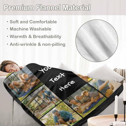 D-Story Custom Blanket with Photos Text Personalized Blankets and Throws 10 Photos Customized Fleece Picture Blanket for Adult Kid Funny Birthday Gifts for Couple Wife Husband Family - color: B-10 Photos