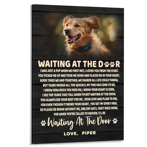 KiKiLuna Personalized Dog Memorial Canvas Wall Art, Custom Pet Photo and Name Remembrance Decor, Waiting at the Door Sympathy Gift for Dog Lovers - color: Design 5