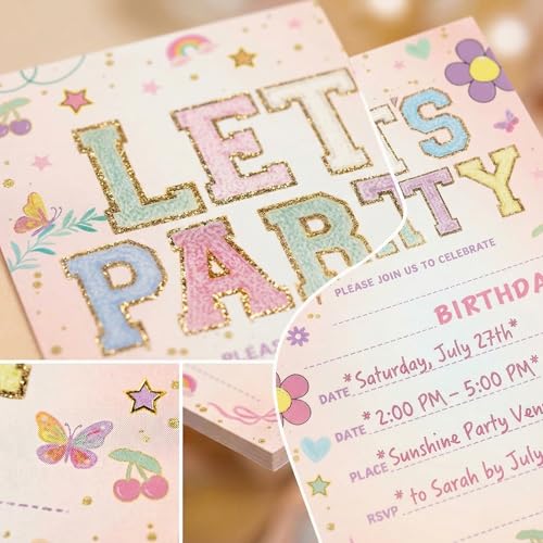 Let's Party! Birthday Invitations - Cute Flower - 20Pcs Double-Sided Fill- In Invitation Cards & Envelopes For Boys, Girls, Birthday Party Favor & Supplies 6 x 4 Inch - style: Flower