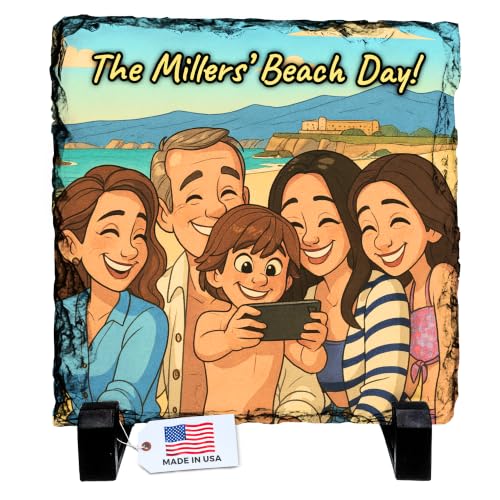 Personalized Cartoon Photo Rock Slate Frame Custom Stone Plaque Picture Frame Custom Cartoon Picture Animation Style Caricature Bestie Gifts Birthday Gift Anniversary Wedding Gifts Square Slate - color: Cartoon-Square-Slate
