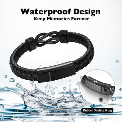 abooxiu Urn Bracelet for Ashes Leather Cremation Bracelet for Human Ashes Stainless Steel Ash Bracelets Memorial Cremation Jewelry Keepsake Bangle for Men - style: Gift Box-Black Knot
