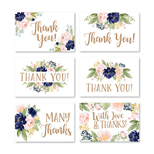 24 Bulk Thank You Cards with Envelopes Blank Cute Thank You Cards | Floral Navy 6 x 4 Appreciation Card for Weddings, Valentines, Anniversary, Small Business, Party Guests, Engagement & Funeral - color: Floral Navy 24 pcs