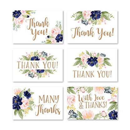 24 Bulk Thank You Cards with Envelopes Blank Cute Thank You Cards | Floral Navy 6 x 4 Appreciation Card for Weddings, Valentines, Anniversary, Small Business, Party Guests, Engagement & Funeral - color: Floral Navy 24 pcs