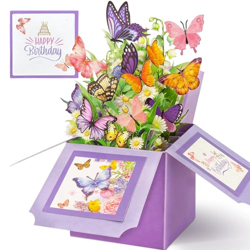 Birthday Cards for Women, Butterfly Pop Up Card Box | Happy Birthday Gifts Cards for Women, Daughter, Mom, Sister, Friend, Butterflies Greeting Card with Blank Notecard & Envelope - color: Happy Birthday Butterfly