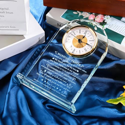 Arikyrist Wedding Gifts for Couples 2026 Glass Clock Anniversary Marriage Prayer Plaque Gifts with Inspiring Quotes, Newlywed Mr and Mrs Gifts Decoration Sign Marriage Blessing Couple Religious Gifts - style: Marriage Prayer Gifts Style 2