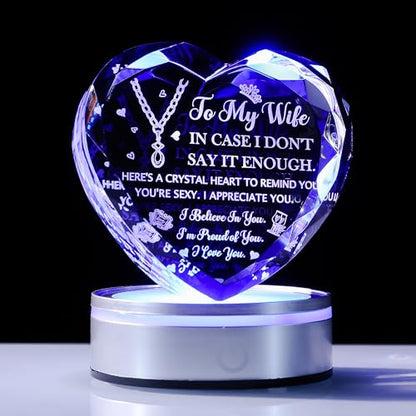 Crystal Heart Wife Gift Laser Engraved Love Message - color: Wife Gift-2
