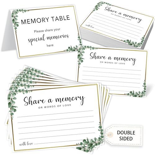 Eucalyptus Leaves Share a Memory Cards for Celebration of Life, Graduation, Retirement, Birthdays, Guest Book Ideas, Funeral Sign In Book For Memorial Service, 4x6 Inches Set of 50 Pcs -A02 - color: Eucalyptus, size: Standard Card