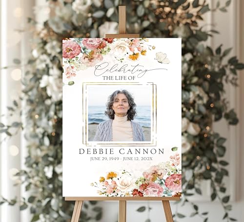 Custom Funeral Welcome Sign with Photo, Memorial Yard Sign, Celebration of Life Welcome Board, Personalized Remembrance Sign for Funeral Service - CCTC12 - color: Background #12