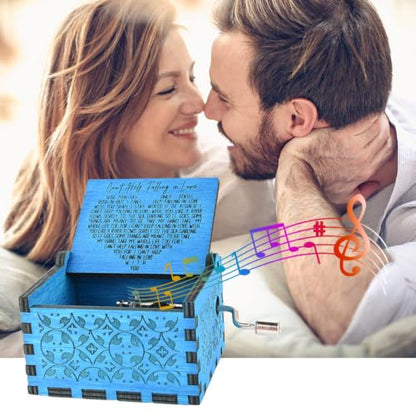 Can't Help Falling in Love Wood Music Box, Antique Engraved Music Boxes | Wooden Music Box Gifts for Lover, Boyfriend, Girlfriend, Husband,Wife (Blue) - color: Blue
