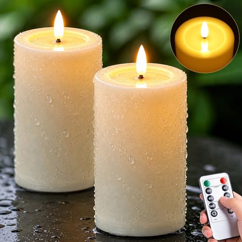 Outdoor Waterproof Flameless Candles Battery Operated with Remote and Timer - color: Ivory, size: 3" x6" 6"
