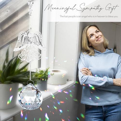 Sympathy Gifts for Loss of Loved One, Angel Design Memorial Suncathcer | Bereavement Gifts Crysal Ornament for Loss of Mom Dad Pet, Grief Gifts for Women, Miscarriage Gift for Mothers with Card - style: Vivid Angel