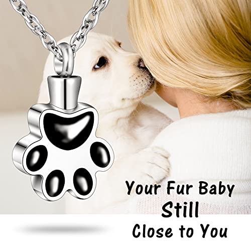 abooxiu Paw Print Urn Necklace for Ashes Cremation Necklace for Pet Ashes Stainless Steel Ash Necklace Memorial Ash Holder - color: Black