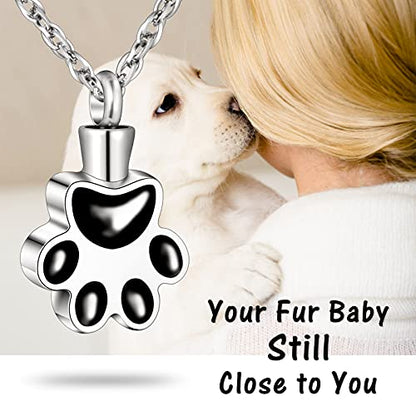 abooxiu Paw Print Urn Necklace for Ashes Cremation Necklace for Pet Ashes Stainless Steel Ash Necklace Memorial Ash Holder - color: Black