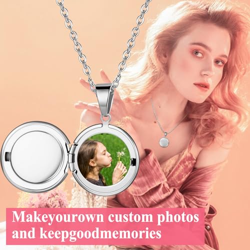 OIDEA Locket Necklace for Women: Gold Photo Lockets that Hold Picture Stainless Steel Necklace with Picture Inside Birthday Mothers Day Jewelry Gifts for Womens - color: round - gold custom