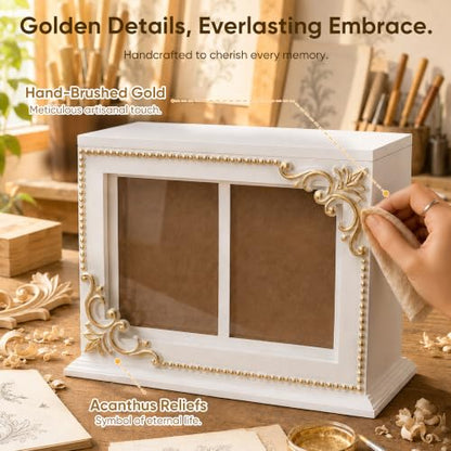 Rococo Acanthus Relief White & Gold Wood Pet Urn, Dogs & Cats Memorial Gift