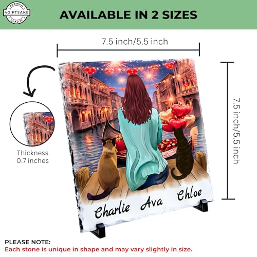 Personalized Photo Rock Slate Frame - Custom Stone Plaque Picture Frame - Cat Gift for Women - Cat Lover Gifts for Women - Birthday, Christmas, Mother’s Day - 2 Cat Mom Gifts for Mom - color: Mom-2Cat-Slate