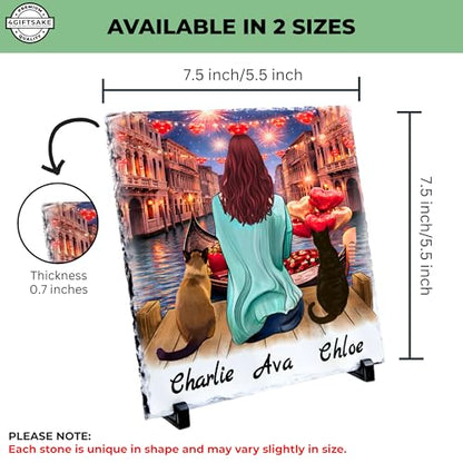 Personalized Photo Rock Slate Frame - Custom Stone Plaque Picture Frame - Cat Gift for Women - Cat Lover Gifts for Women - Birthday, Christmas, Mother’s Day - 2 Cat Mom Gifts for Mom - color: Mom-2Cat-Slate