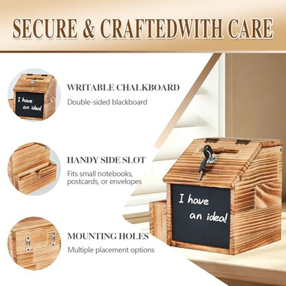 Donation Box - Wood Suggestion Box with Slot and Lock, Prayer Box Ballot Box for Wedding, Church, Classroom