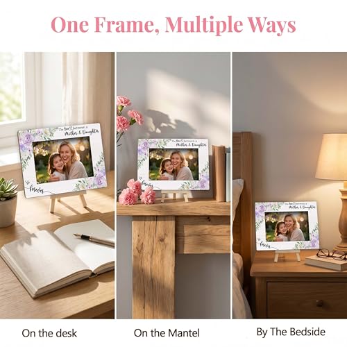 Mom Picture Frame | Mothers Day Photo Frame 4×6, Purple Flower Picture Frames for Mother's Day Birthday Memorial Gifts - color: Purple and White Flower