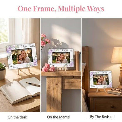 Mom Picture Frame | Mothers Day Photo Frame 4×6, Purple Flower Picture Frames for Mother's Day Birthday Memorial Gifts - color: Purple and White Flower