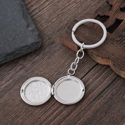 2PCS Elegant Heart Locket Keychain with Decorative Chain Stainless steel, Heart Pattern Design, Photo Frame Pendant - color: Circle