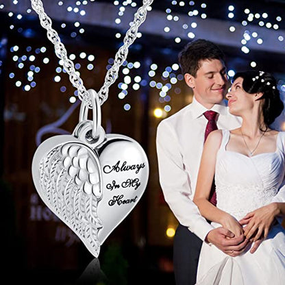 shajwo Cremation Jewelry Angel Wing Heart Urn Necklaces for Ashes Memorial Keepsake Pendant for Women Men - style: 1-Silver