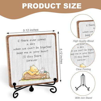 Winnie Friendship Quotes Desk Decor, Heartwarming Gift for Women Men Bestie | Farewell Leaving Gifts for Friends Sister Coworkers, Friendship Keepsake Wood Plaque for Home Office Table Shelf - style: Stay there forever