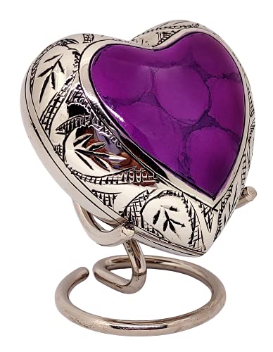 Classic Heart Shape Keepsake Urn for Human Ashes – With box and Stand - Lovely Purple Color 7 cms high