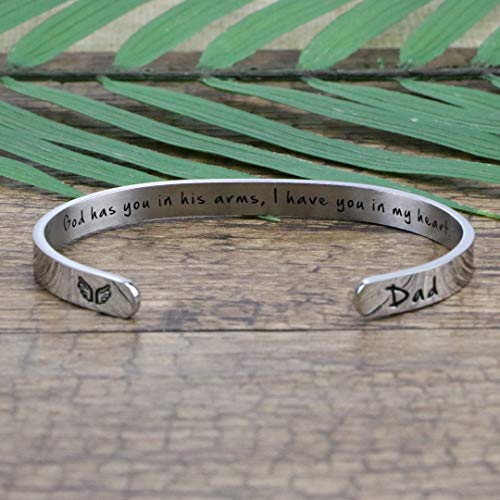 Memorial Gifts for Loss of Mom Dad In Memory of Jewelry Sympathy Bracelet | Bereavement Cuff Secret Message Engraved Grief Gifts for Women - style: Dad Memorial Gift-God has you in his arms