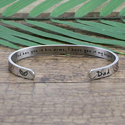 Memorial Gifts for Loss of Mom Dad In Memory of Jewelry Sympathy Bracelet | Bereavement Cuff Secret Message Engraved Grief Gifts for Women - style: Dad Memorial Gift-God has you in his arms