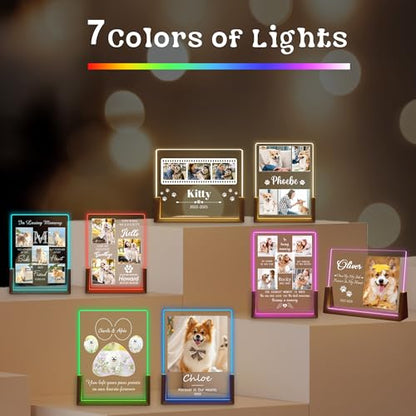 Personalized Dog Memorial Gifts, Custom Acrylic Light Up Picture Frame | Custom Pet Loss Gifts Cat Pet Memorial Gifts with Pictures for Pet Lover, Loss of Dog Sympathy Gifts - color: style-7
