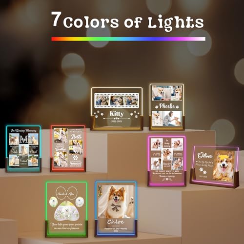 Personalized Dog Memorial Gifts, Custom Acrylic Light Up Picture Frame | Custom Pet Loss Gifts Cat Pet Memorial Gifts with Pictures for Pet Lover, Loss of Dog Sympathy Gifts - color: style-8