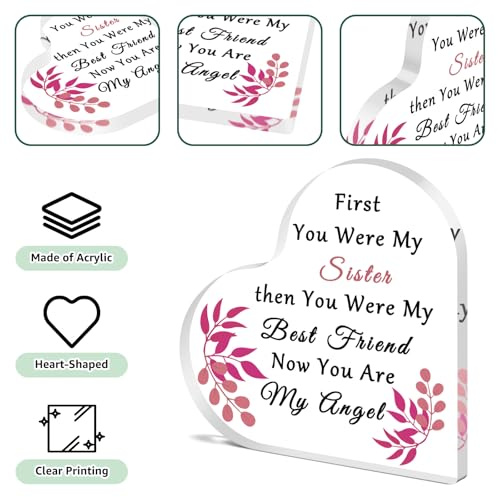 Sympathy Gifts for Loss of Sister Acrylic Heart Keepsake Sister Memorial Desk Sign In Memory of Sister Plaque Bereavement Condolences Funeral Grief Sympathy Gifts Acrylic Heart Keepsake