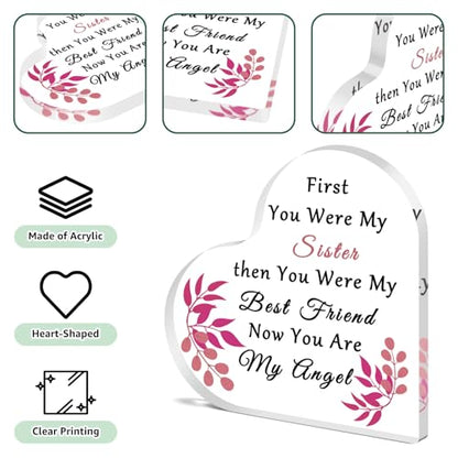 Sympathy Gifts for Loss of Sister Acrylic Heart Keepsake Sister Memorial Desk Sign In Memory of Sister Plaque Bereavement Condolences Funeral Grief Sympathy Gifts Acrylic Heart Keepsake