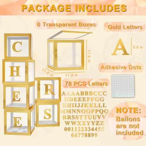 Ledido Transparent Balloon Boxes with 78 Letters Numbers for Custom Name - color: Gold, size: 6PCS Boxes