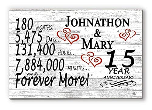 Personalized 15 Year Anniversary Sign Gift 15th Wedding Anniversary Present For Couple Days Minutes Years - Solid Wood - 16.5in x 10.5in x .75in (15 Year) - color: 15 Year