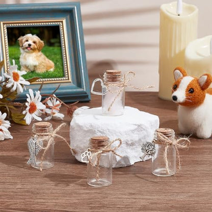 PH PandaHall 4pcs Pet Hair Memorial Bottle, Pet Memorial Urn Glass Vial Clear Cat Dog Hair Keepsake Ashes Holder with Silver Charms for Pet Loss Bereavement Home Decor Sympathy Gift, 1.6inch