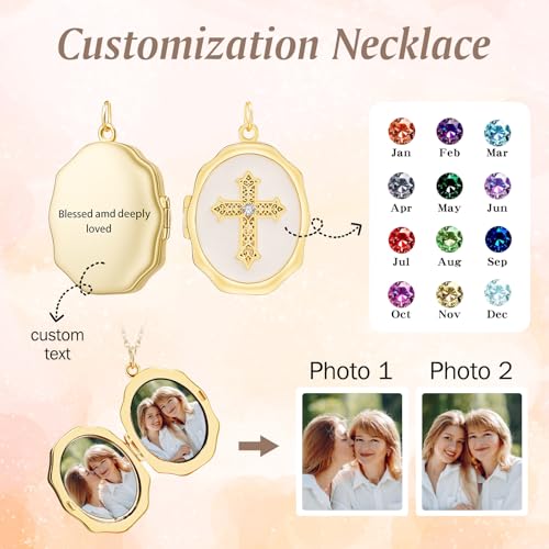 18K Gold Cross Locket Necklace for Women Holds Photo Necklace with Personalized Picture Necklaces Pendant 18 Inch Birthday Mother's Day for Women - color: Personalized Necklace