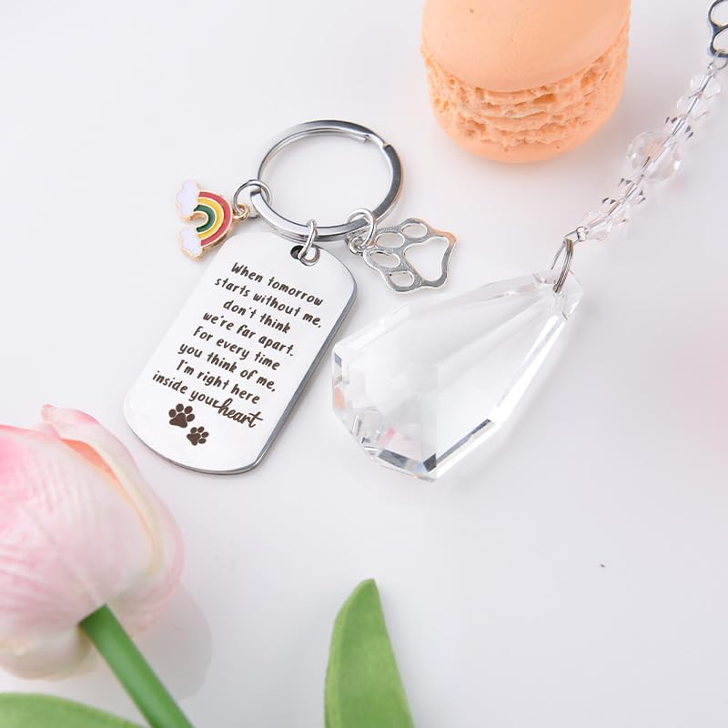 Sisadodo Rainbow Bridge Dog Memorial Gifts for Loss of Dogs Cats Rainbow Bridge Bracelet Keychains Paw Crystal Sun Catcher - color: Keychian and Crystal Suncatcher