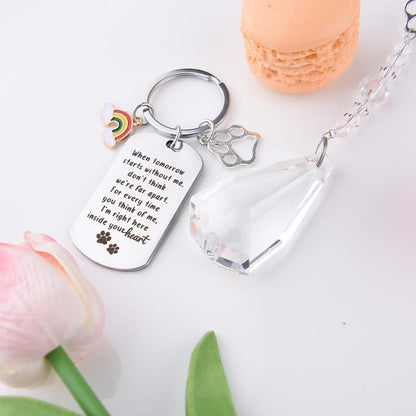 Sisadodo Rainbow Bridge Dog Memorial Gifts for Loss of Dogs Cats Rainbow Bridge Bracelet Keychains Paw Crystal Sun Catcher - color: Keychian and Crystal Suncatcher