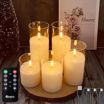 Glass Rechargeable LED Realistic Flickering Flameless Candles(Pack of 5) - color: White Glass -Droplet 5P