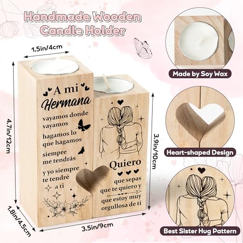 Zainpe Spanish Sister Best Friend Bestie Candle Holders Regalo para Amiga, A mi Hermana Wooden Heart Double Printing Candlestick Personalized Friendship for Mum Women Girl Soul - color: Bestie Embrace