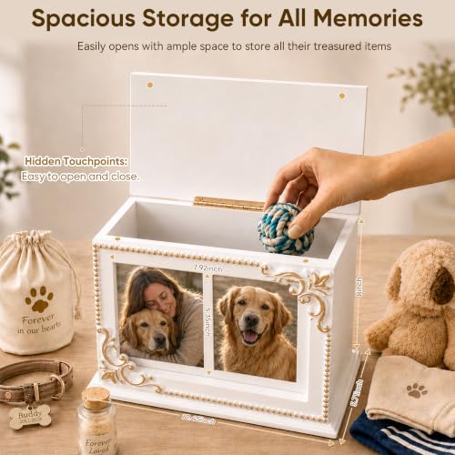 Rococo Acanthus Relief White & Gold Wood Pet Urn, Dogs & Cats Memorial Gift