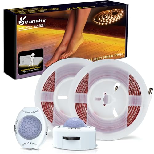 Vansky Motion Activated Bed Light, Flexible LED Strip Motion Sensor Night Light Bedside Lamp Illumination with Automatic Shut Off Timer (Warm Soft Glow)-Dual Light Strips Kit - size: Dual Light Strips(5FT x 2)
